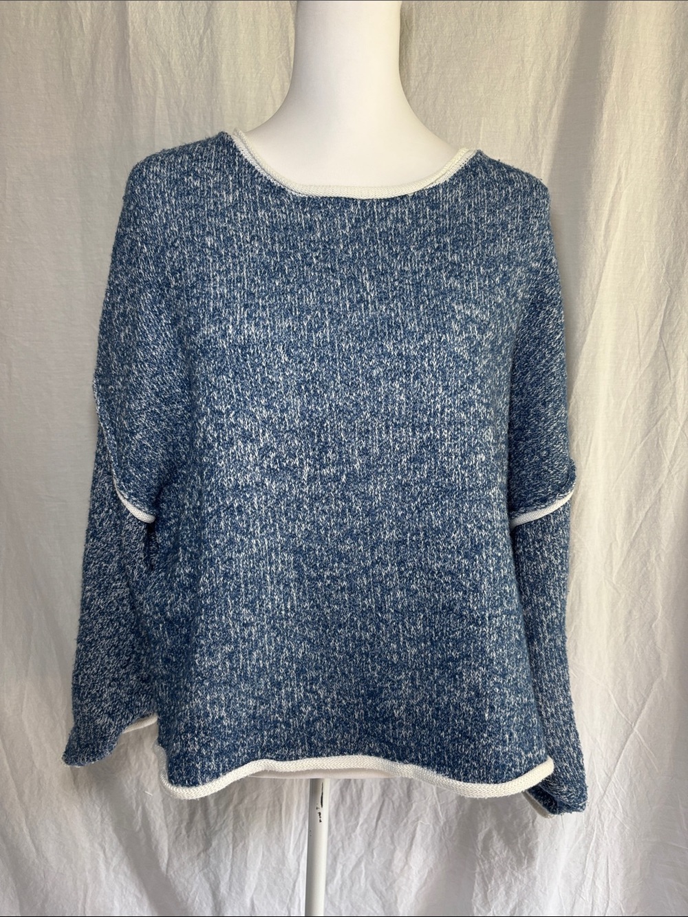 POL Blue Marled Crewneck Sweater with White Trim